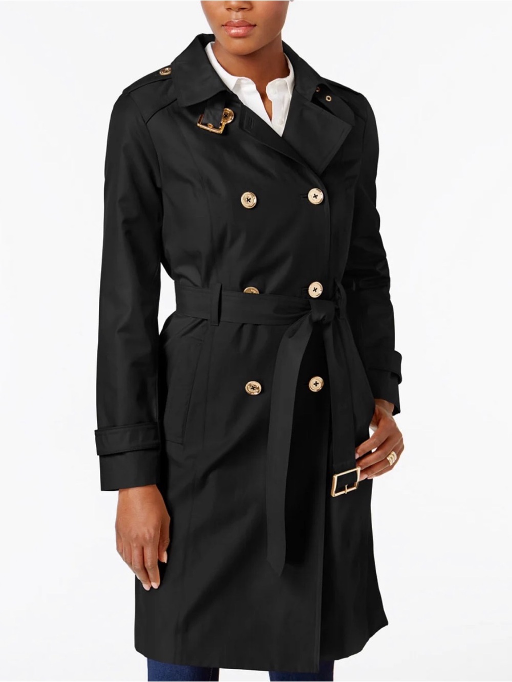 MICHAEL Michael Kors Black Double-Breasted Trench Coat